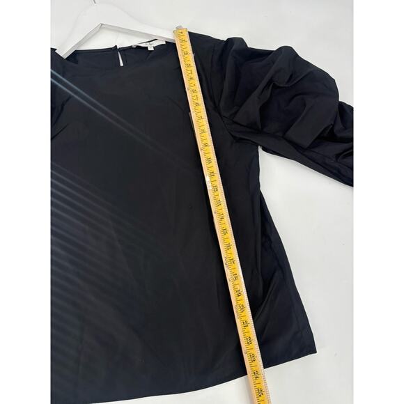 Tibi Blouse Womens 4 Black Ruched Ruffle 3/4 Sleeves Keyhole Back Button - Picture 15 of 16